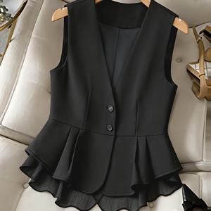 TEMU 신상 봄/여름/가을 통근용 시폰 밑단 패치워크 레이어링 엘레강스 조끼 아우터웨어