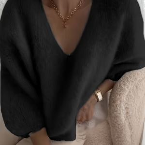 TEMU 새로운 루즈 V넥 스웨터, 가을철에 적합한 스타일리시하고 시크한 여성 가을/겨울 의류