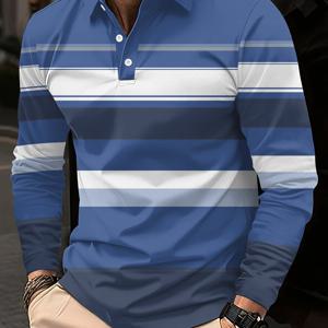 TEMU 남성용 골프용 캐주얼 3D 프린팅 긴팔 셔츠. 이글 패턴이 있는 네이비 블루 디자인. 스포티 스타일. 남성용 긴팔 셔츠