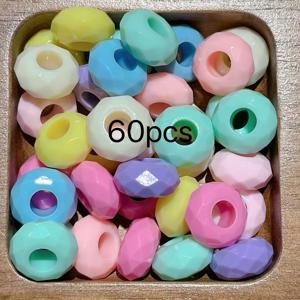 TEMU 15mm 아크릴 대형 구멍 납작한 원형 비즈 60개입, 다면체 휠 비즈, 비즈 스트링, 머리끈, 펜던트 및 기타 액세서리 비즈 제작에 사용