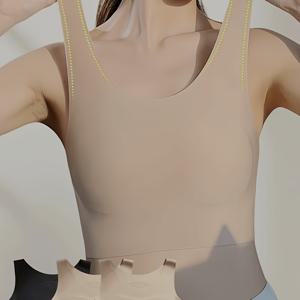 TEMU 3개입 큰컵 사이드 서포트 브라, 플러스 사이즈 심리스 초박형 디자인, 스포츠 및 충격 흡수에 적합, 내장형 브라탑, 민소매 탱크탑 내장형 브라, 운동용 탑, 스포츠 브라, 서포티브 탑, 보이지 않는 압축, 경량 소재, 편안한 핏, 몸매를 감싸는 탑, 미니마이저 브라, 보정 의류, 여성용 피트니스웨어