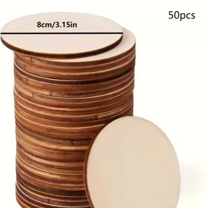 TEMU 50개 미완성 8cm 원형 나무 조각, DIY 홈 데코 페인팅용, 고품질 매끄러운 가장자리 장식용 나무 조각