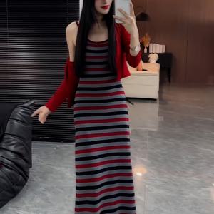 TEMU 스파이시한 분위기의 여성용 슬림핏 2피스 세트, 새로운 2026년 봄/여름용 풀오버 캐미솔 원피스와 다재다능한 슬림핏 가디건