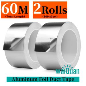 TEMU 2개 팩 알루미늄 포일 테이프, 총 길이 60M X 3CM 고강도 금속 포일 테이프, 고온 실버 덕트 테이프, 밀봉 및 패치, HVAC, 에어 덕트, 단열 및 금속 수리에 적합 (Walquan)