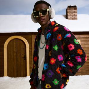 TEMU 남성용 2025년 가을/겨울 빈티지 플로럴 플러시 코트, 유스 힙합 록 메이삭 스타일 남녀공용 탑, 스타일리시하고 캐주얼한 남성용 따뜻한 재킷