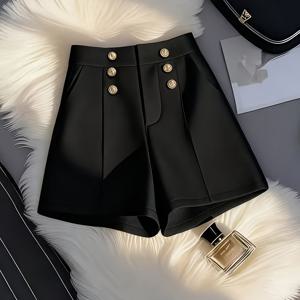 TEMU 캐주얼 단색 반바지 | 봄/여름/가을 시즌, 버튼 디테일