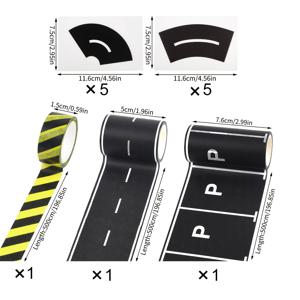 TEMU 13개 수제 도로 표지판 테이프 세트, (3롤 + 10개 창의적인 곡선 스티커 포함), 쉽게 찢어지고 잔여물 없는 도로 및 트랙 수제 종이 테이프, 주차장 장면 모델, 매끄러운 표면의 방, 생일 파티, 교통 테마에 적합