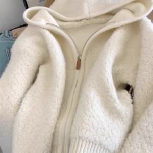 TEMU 고급 오프화이트 후드 지퍼 가디건 여성 가을 겨울 신상 편안한 소프트 왁스 탑