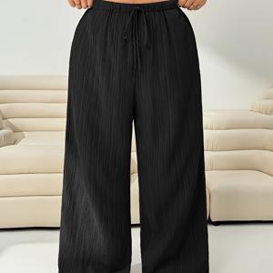 TEMU 플러스 사이즈 - 플러스 사이즈 - 플러스 사이즈 여성 솔리드 컬러 캐주얼 와이드 레그 팬츠 FS1001