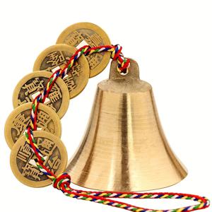 TEMU 2026 신형 풍수 부와 건강 풍경 - 수제 벨 & 행운의 동전 5개 포함 - 전통 중국식 부의 매력, 배터리 없는 행운 장식, 집이나 정원에 적합, 건강과 행운을 위한 길조 소리