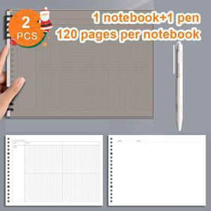 TEMU 2개 세트 문구류: 1개 스파이럴 노트북 + 1개 펜, 스파이럴 노트북, 프로젝트 플래너 노트북, 각 노트북 120페이지, 학습, 시험 준비, 비즈니스 미팅 노트, 개인 개발에 적합