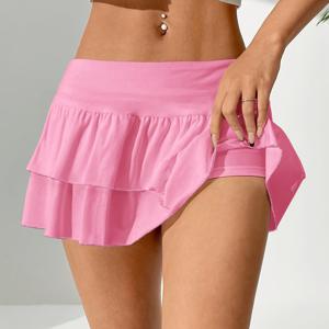 TEMU 여성용 요크 스타일 플리츠 미니 스커트, 페어리코어 패션