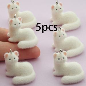 TEMU 1개/5개 3D 플로킹 화이트 귀여운 페럿 레진 펜던트, 귀여운 동물 펜던트 귀걸이 DIY 액세서리