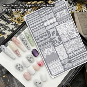 TEMU 다용도 레이스 네일 아트 전사 템플릿 | 스테인리스 스틸, 빠른 전사, 손으로 칠할 필요 없음, 초보자에게 이상적, 네일 살롱에서 가장 일반적으로 사용됨