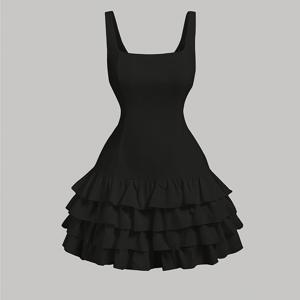 TEMU 멀티 레이어 프릴 밑단 허리 조임 스파게티 스트랩 미니 스커트, 귀여운 스퀘어 넥라인 케이크 드레스, 데이 데이트와 모임에 완벽한 아이템