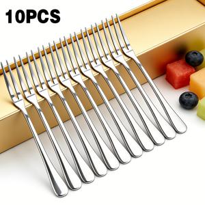 TEMU 고품질 스테인리스 스틸 게 집게 포크 10개 세트, 2갈래 전채 포크, 시식용, 휴대용 칵테일 및 과일 샐러드 포크, 결혼식/파티/휴일용 주방용품, 경면 연마, 식기세척기 사용 가능