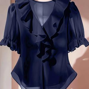 TEMU 여성용 우아한 러플 쉬폰 캐주얼 탑