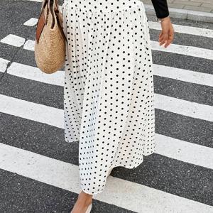 TEMU 여성용 프렌치 스타일 엘레강스 폴카 도트 프린트 맥시 드레스, 봄, 여름, 가을 착용에 적합, 화이트. 우아하고 활용도 높으며 파티, 휴가, 사무실과 같은 행사에 이상적. 봄/가을 여성 의류, 화이트 폴카 도트 드레스, 블랙 앤 화이트 폴카 도트 드레스, 미디 기장 폴카 도트 드레스. 우아하고 심플하며 캐주얼한 봄 스타일, 사계절용