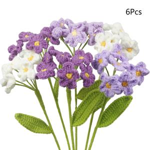 TEMU 잊어주지 마세요 크로셰 꽃 6개 묶음, 보라색 수제 크로셰 뜨개질 꽃다발 선물, DIY 집 장식, 어머니의 날 생일 결혼식용, 여성 엄마 아내 친구 선물