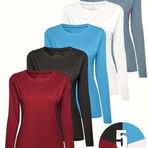 TEMU 여성용 라운드넥 긴팔, 스포츠 피트니스 러닝 요가, 아웃도어 베이스 통기성 긴팔 티셔츠, 고급 비즈 패브릭