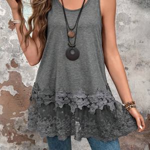 TEMU 여성용 여름용 대비 레이스 롱 베스트