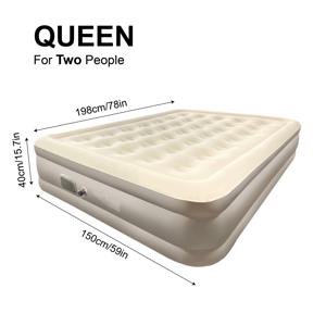 TEMU 자동 펌프 내장형 에어매트리스, 15.7인치 두께 캠핑 슬리핑 패드, 마이크로파이버 표면, 휴대용 인플레이터블 침대 (RV, 텐트, 여행, 실내/야외용), 수리 키트 및 가방 포함 (트윈-1인용, 퀸-2인용, 킹-3인용)