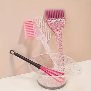 TEMU 완메이. 4피스 스파클링 헤어 스타일링 세트, 염색용 빗, 오일 염색 브러시, 단면 소프트 헤어 투명 브러시, 염색 믹싱 스틱, 염색 볼, 재사용 가능, 홈 살롱 퀄리티 헤어 스타일링, 살롱 스타일 도구