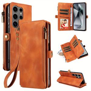 TEMU 휴대폰 케이스 - 삼성 갤럭시 S25 울트라 호환, 지퍼 동전 카드 홀더, S23 보호 커버 (목걸이 스트랩 포함), S25 플립 케이스