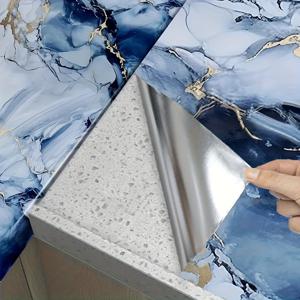 TEMU 다크 블루 유럽풍 대리석 스티커 1롤 - 현실적인 질감의 자체 접착식 탈부착 방수 비닐 조리대 필름, 주방 욕실 수납장용 펠 앤 스틱 백스플래시, 간편한 설치 대리석 느낌 벽지, 홈 데코, 고급스러운 마감, 내구성 있는 소재, 장식용 마감재, 리노베이션 프로젝트