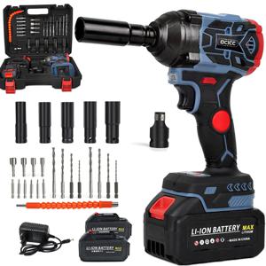 TEMU ocicc 무선 전기 렌치 충전식 배터리*2 브러시리스 리튬배터리 임팩 전동렌치 가정용 DIY 프로젝트에 적합한 다용도 전력 도구