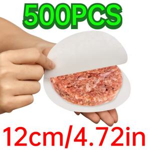 TEMU 500개입 프리컷 햄버거 페이퍼, 4.72인치 라운드 고품질 시트, 냉동 패티 분리용, 쌓기 가능, 논스틱 오븐 안전, 개별 포장 디자인, 주방 및 레스토랑용 이상적인 조리 액세서리