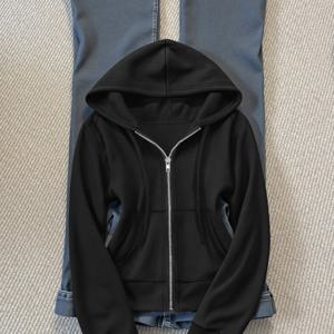 TEMU 여성 크롭 후드 재킷 슬림핏 지퍼 디자인 부드러운 피부 친화적 클래식 라이트 톤 캐주얼 데일리 다용도 핏, 청바지 등에 적합