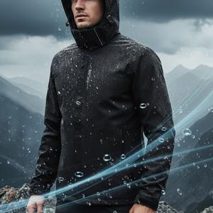 TEMU 남성용 경량 아웃도어 재킷 (봄/가을용), 단색, 후드, 스타일리시한 캐주얼 스포티 디자인.