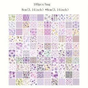 TEMU 100개씩 봉지에 담긴 재료 종이, 소형 꽃무늬 덩굴 시리즈 플래너 스티커, 빈티지 노트지, 접착되지 않은 스크랩북 메모 패드, 잡지와 손수 만든 오리기를 장식하기 위해