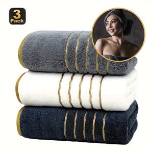 TEMU 3개 50Cm*90Cm 대형 타월 세트, 가을/겨울 고급 신상 대형 타월 극세사 드라이 헤어 부드러운 흡수력 좋은 대형 타월 초흡수성 욕실 타월 세트, 빠른 건조 대형 사이즈 샤워 타월