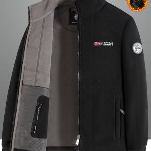 TEMU 2025년 신상 남성용 플리스 재킷, 가을/겨울용 두꺼운 플러시 오픈 프론트 스웨트셔츠, 양면 플리스 방풍 보온 재킷