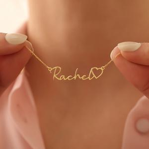 TEMU 스테인리스 스틸 소재의 맞춤 이름 펜던트 목걸이, 우아한 스타일 하트 태그가 특징이며 여성들을 위한 간편한 주얼리 선물입니다.