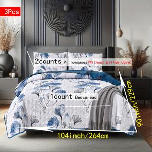 TEMU 3개 디지털 프린트 침대 커버 세트 (침대 커버 1개, 베갯잇 2개 포함, 50*75 및 51*91 사이즈, 이불 또는 베개 속통 미포함). 트윈, 풀, 퀸, 킹 사이즈에 적합. 밝은 녹색 꽃무늬 패턴, 아이스 블루 신초잎 특징.