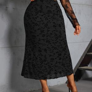 TEMU 플러스 사이즈 - 플러스 사이즈 - 플러스 사이즈 메쉬 플로럴 벨벳 스커트