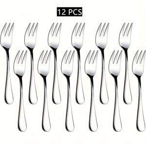 TEMU 12pcs 디저트 포크, 우아한 스테인레스 스틸 칵테일 포크, 포크, 과일 샐러드 포크, 파티, 호텔, 레스토랑, 미러 폴리싱, 식기 세척기 안전, 레스토랑 / 카페 해피 이드에 적합합니다.