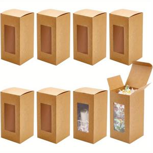 TEMU 투명 PVC 창이 있는 크라프트 종이 사탕 상자 20개 세트. 파티, 결혼식, 베이비 샤워에 적합합니다. 버리우드 색상의 직사각형 모양, 크기 8X8X16 Cm, 크리스마스, 추수감사절, 새해 선물로 이상적입니다.