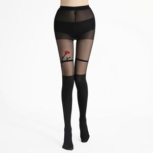 TEMU 여성을 위한 세련된 빨간 장미 패턴 레깅스 한 쌍, 섹시한 반투명 디자인