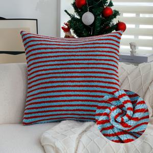 TEMU 1개 레드와 블루 대비 소프트 베개커버, 가을 겨울 거실 소파 장식용 베개커버, 45x45 지퍼형 베개커버, 코어 미포함