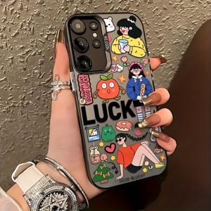 TEMU 삼성 갤럭시 S25 S24 S23 S22 S21 S20 FE 울트라 플러스 4G 5G와 호환되는 기쁜 소녀 도트 폰 케이스, 내구성이 뛰어난 매트 백을 특징으로 합니다.