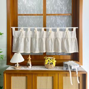 TEMU 1개, 미국식 레트로 로맨틱 리본 레이스 숏 커튼, 스타일 린넨 느낌 커피색 커튼 (타이백 포함), 주방, 거실, 팜하우스 및 B&B 인테리어에 적합
