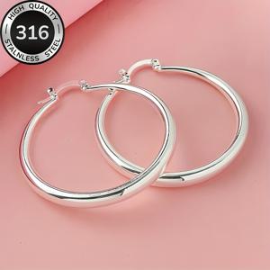 TEMU 저자극성 스테인리스 스틸 후프 귀걸이, 편안하고 다용도, 심플하고 우아한, 일상 착용이나 파티에 적합한 고품질 패션 여성용 귀걸이, 보석 액세서리, 여성을 위한 절묘한 선물입니다
