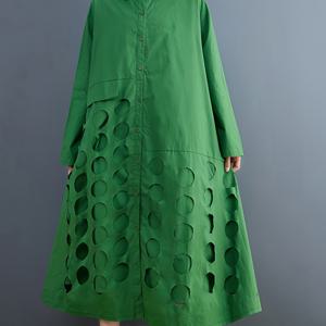 TEMU 일본 스타일 달콤하고 예술적인 러플 밑단 폴카 도트 프린트 롱 트렌치 코트, 루즈핏 캐주얼 긴소매 아우터웨어