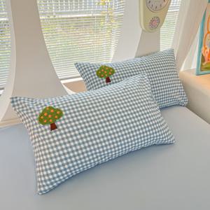 TEMU 2개 세트 프레시 체크 패턴 타월 베개커버, 브러시드 원단, 봄/여름 스타일, 피부 친화적이고 부드러운