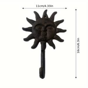 TEMU 1 빈티지 선 페이스 주철 벽걸이 후크, 코트, 스카프, 가방, 수건에 적합한 쉬운 설치 - 패션 홈 데코 후크 | 태양 무늬 디자인