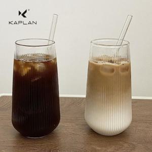 TEMU 2개 세트 카플란 세로 줄무늬 유리컵 + 빨대 포함, 내열 유리 텀블러, 아이스 커피컵, 탄산음료 유리잔, 주스컵, 음료용품, 여름과 겨울 사용에 완벽 - 크리스마스, 할로윈, 추수감사절 선물로 이상적